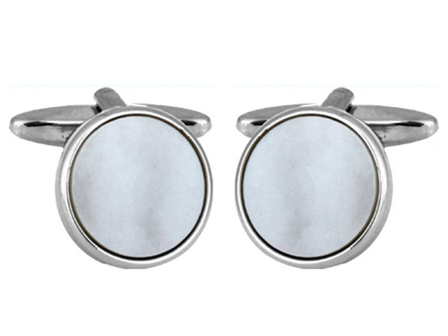 Rhodium Plated Circle Mother of Pearl Cufflinks - HK Jewels