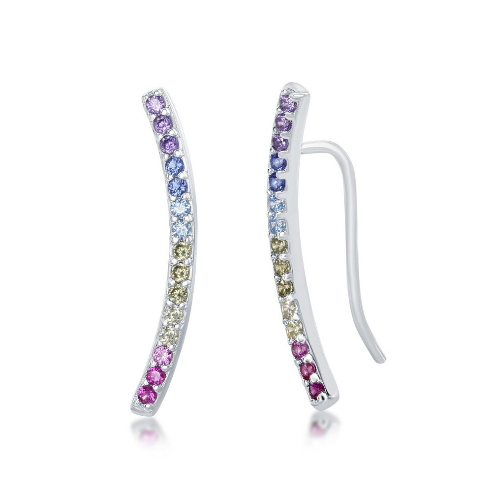 Sterling Silver Rainbow CZ Crawler Earring - HK Jewels