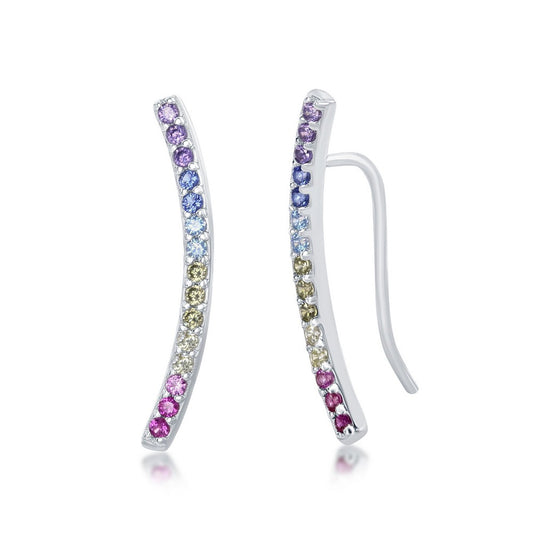 Sterling Silver Rainbow CZ Crawler Earring - HK Jewels