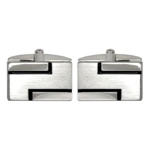 Brushed & Polished Black Lined Rectangle Cufflinks - HK Jewels