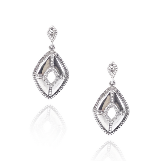 Sterling Silver Diamond-Shape Earrings - HK Jewels