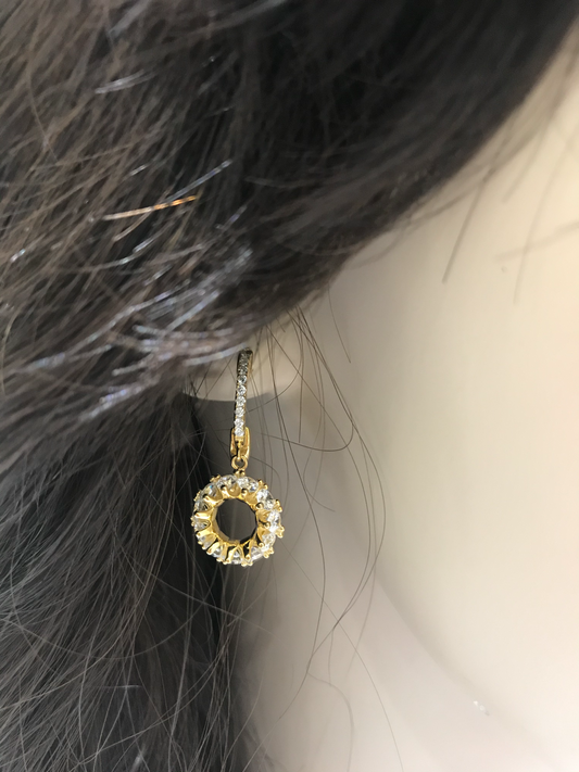 Sterling Silver Gold-Plated Circle with CZs Earring - HK Jewels