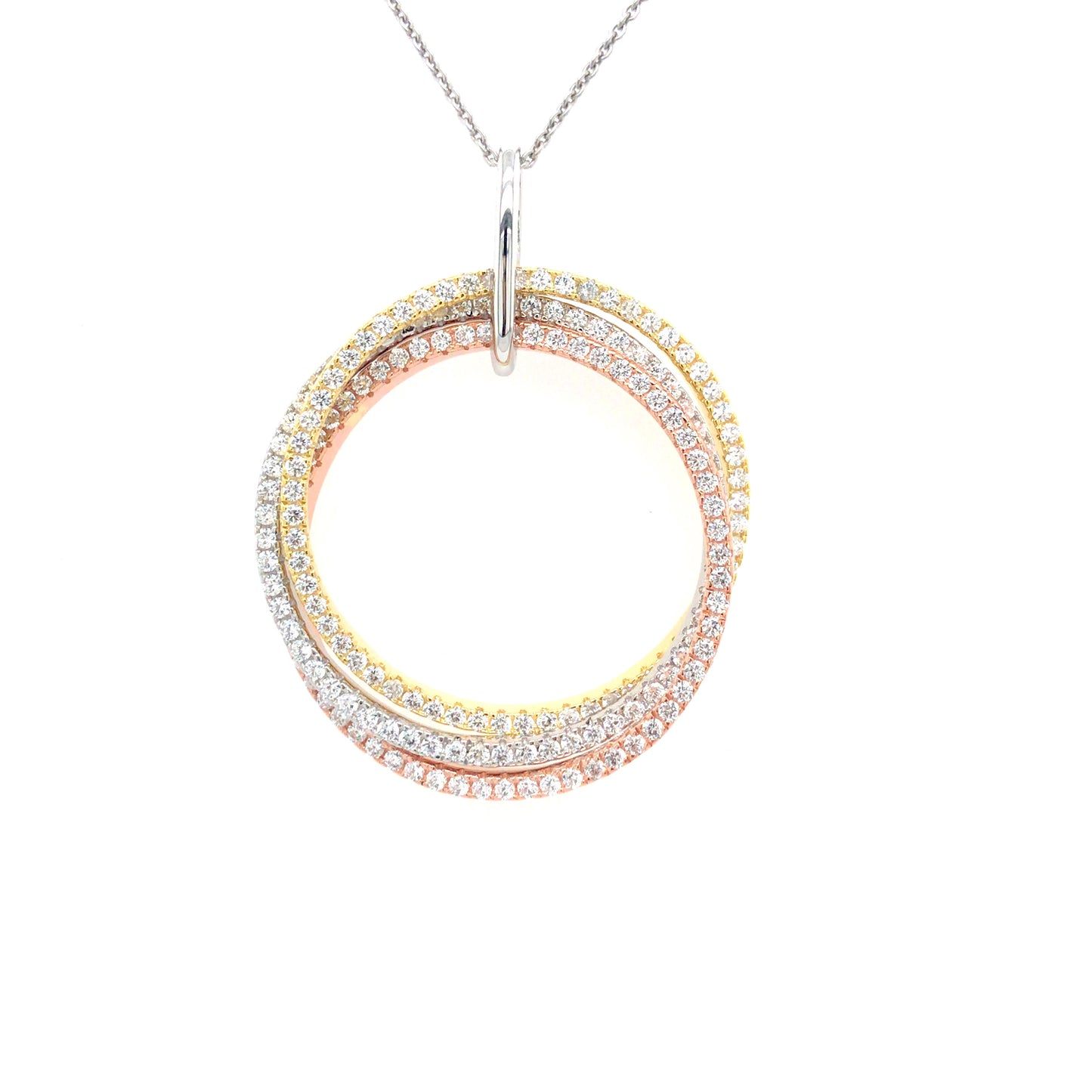 Sterling Silver Tricolor Interlocking Circles CZ Pendant - HK Jewels