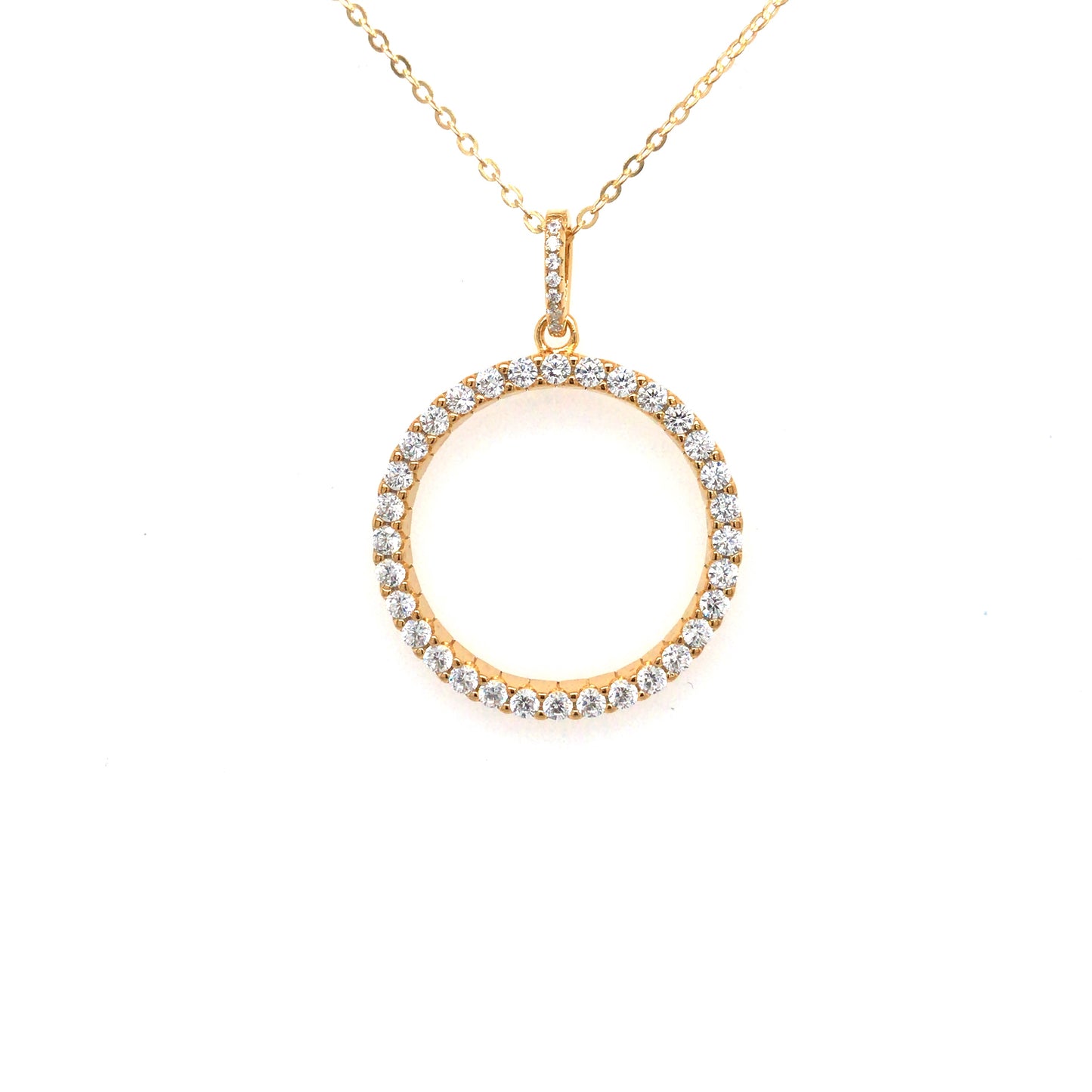Sterling Silver Gold-Plated Circle CZ Pendant - HK Jewels