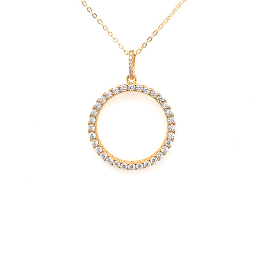 Sterling Silver Gold-Plated Circle CZ Pendant - HK Jewels