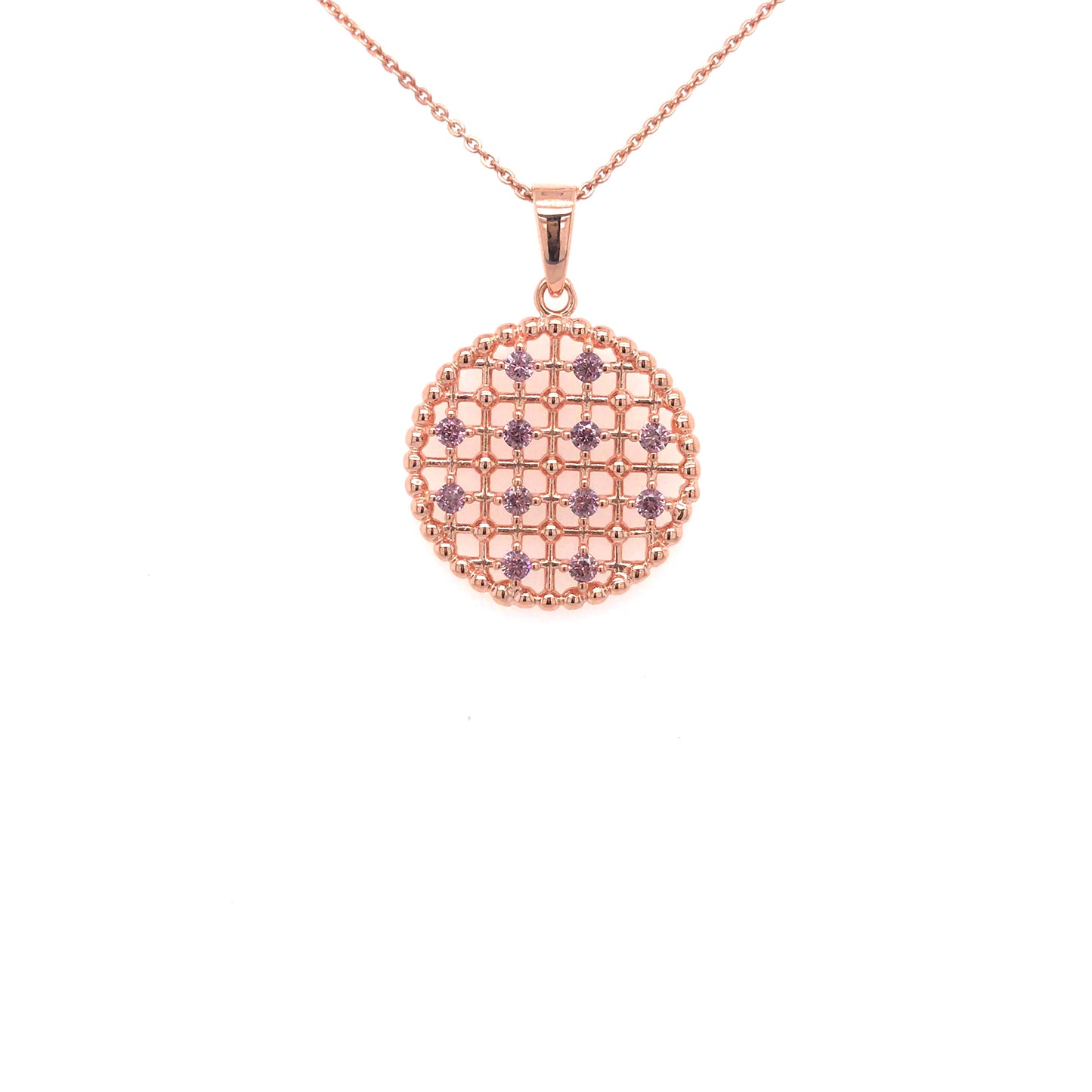 Sterling Silver Rose-Plated Circle With Lavender Stones Pendant - HK Jewels