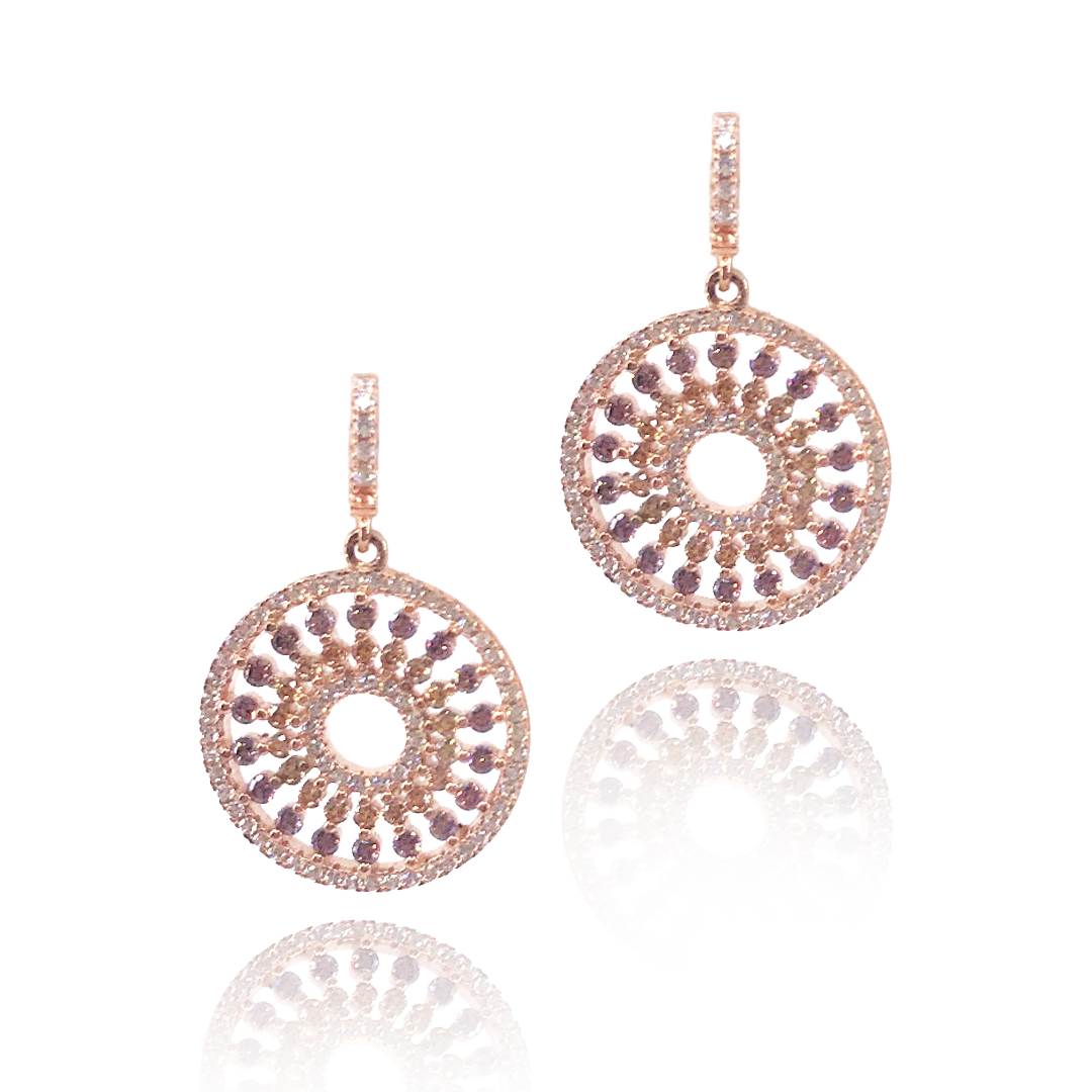 Sterling Silver Circle Earrings with Color Stones - HK Jewels