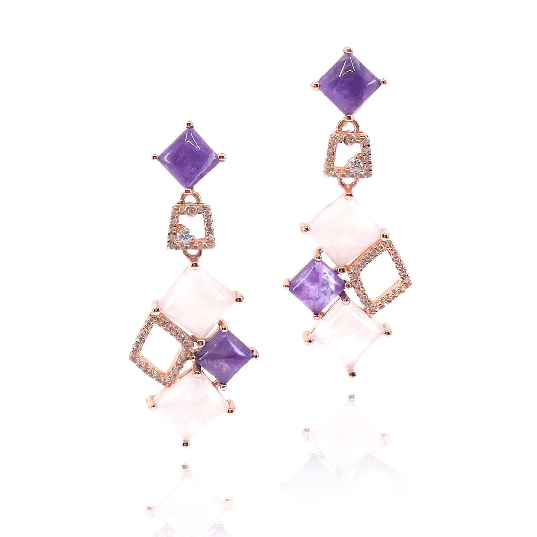 Sterling Silver Rose Gold Plated Geometric Earrings - HK Jewels