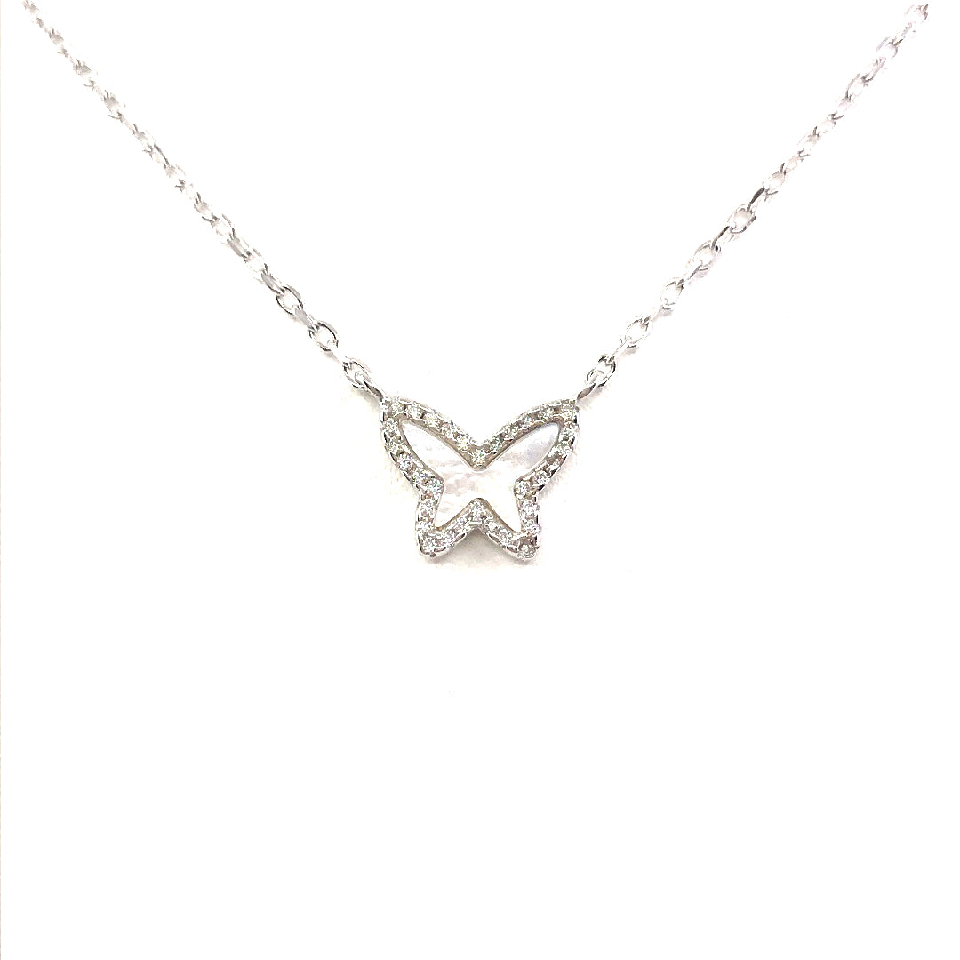 Sterling Silver Mother of Pearl Butterfly Necklace - HK Jewels