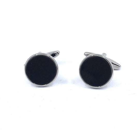 Stainless Steel Black Circle Cufflinks - HK Jewels