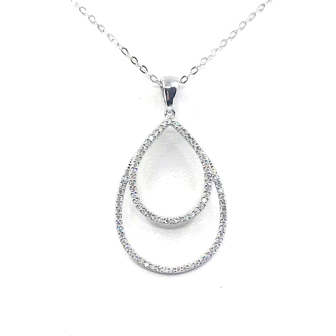 Sterling Silver Double Teardrop Pendant - HK Jewels