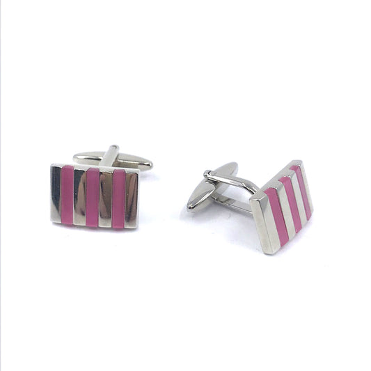 Stainless Steel Pink Lined Cufflinks - HK Jewels