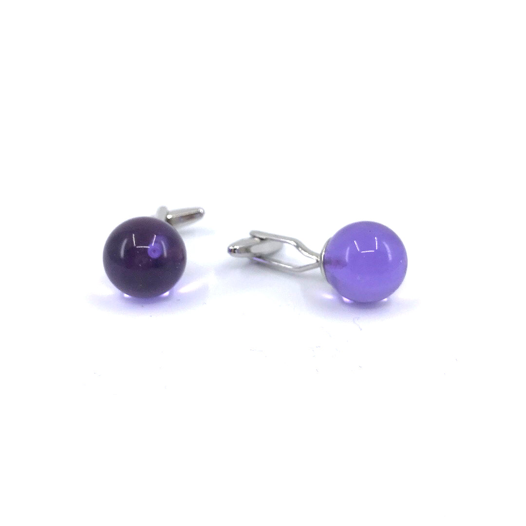 Stainless Steel Purple Ball Cufflinks - HK Jewels