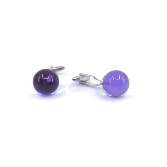 Stainless Steel Purple Ball Cufflinks - HK Jewels