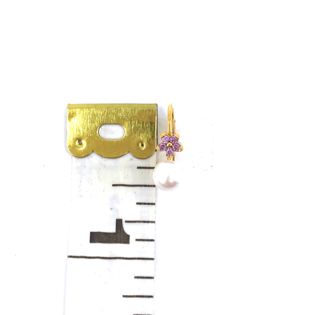 Surgical Steel Pearl Purple Flower Earrings - HK Jewels