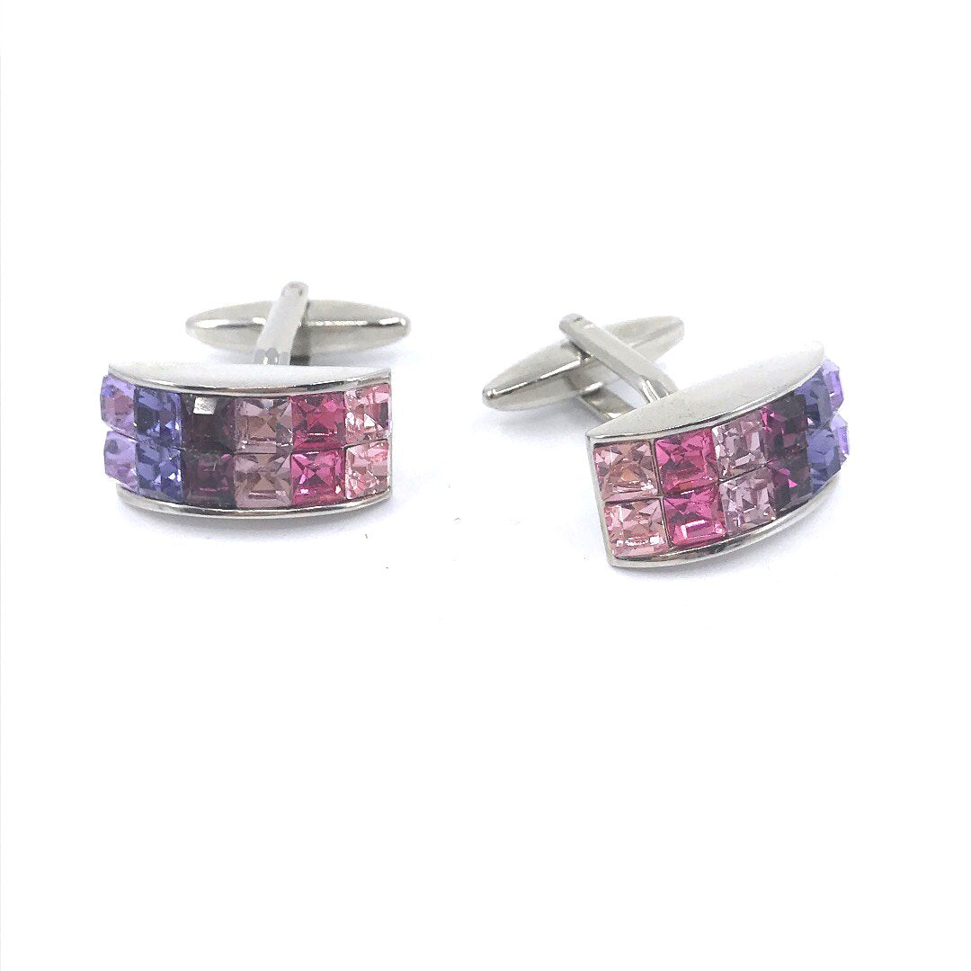 Curved Rectangle Pink and Purple Cufflinks - HK Jewels