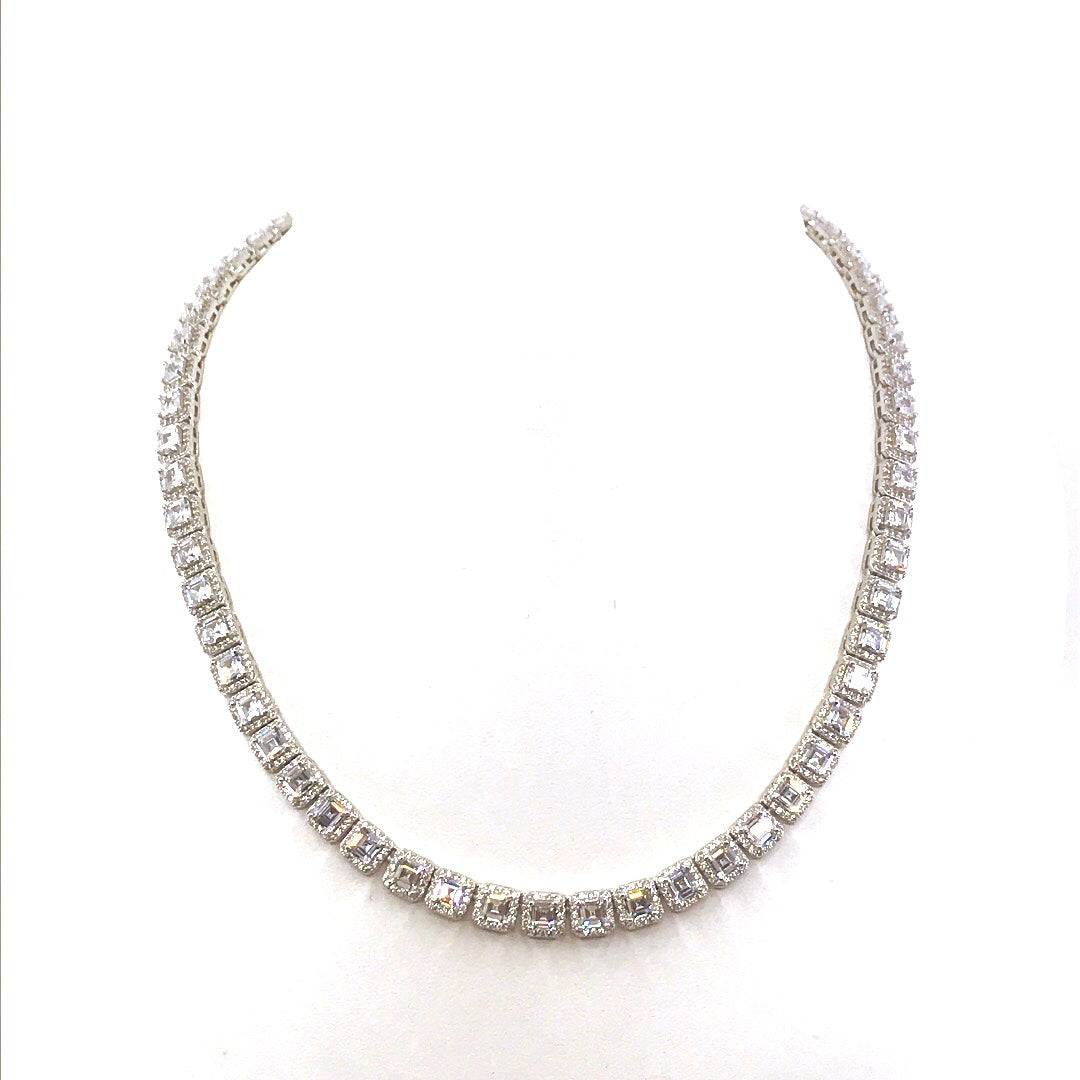 Sterling Silver Square CZ Necklace - HK Jewels