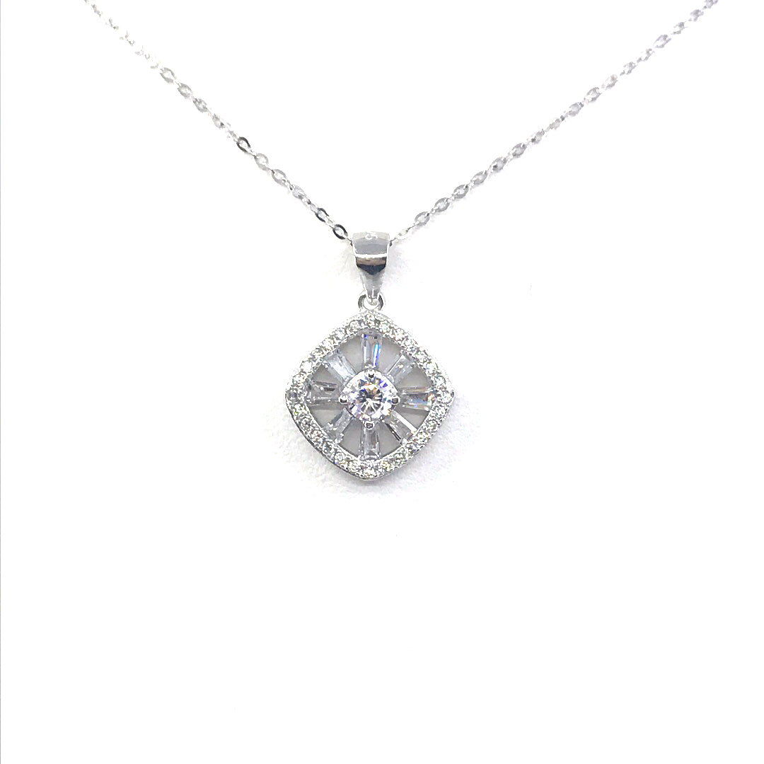 Sterling Silver Diamond-Shape Pendant - HK Jewels