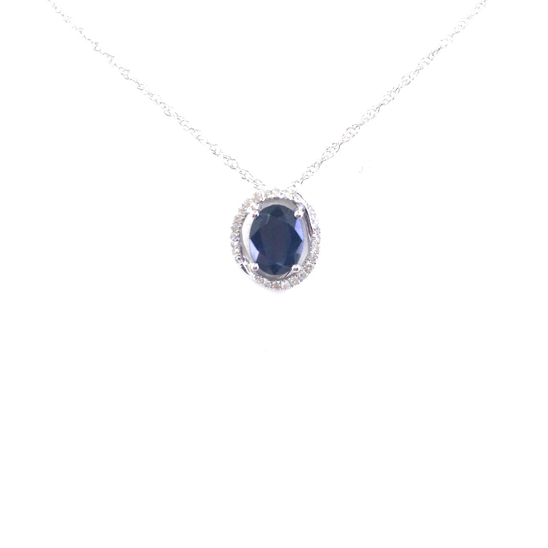White Gold Sapphire Solitaire Pendant - HK Jewels