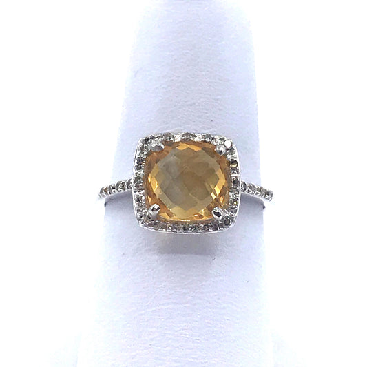 14K White Gold and Diamond Citrine Ring - HK Jewels