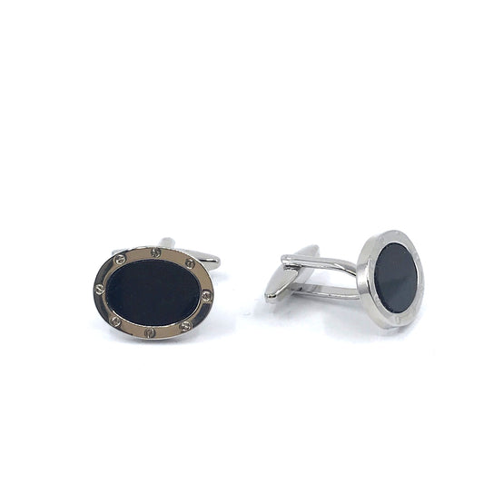 Rhodium Plated Black Cufflinks - HK Jewels