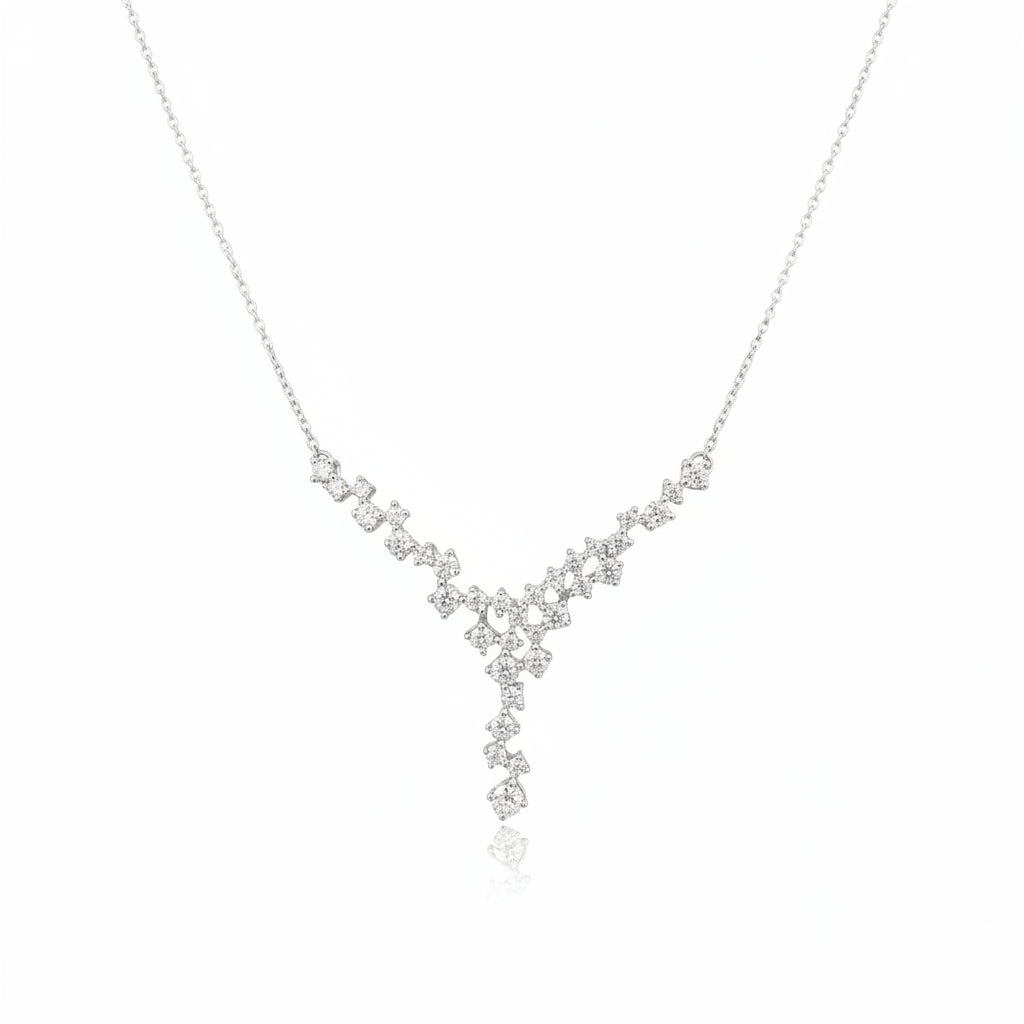 14K White Gold Y-Shaped Diamond Necklace - HK Jewels