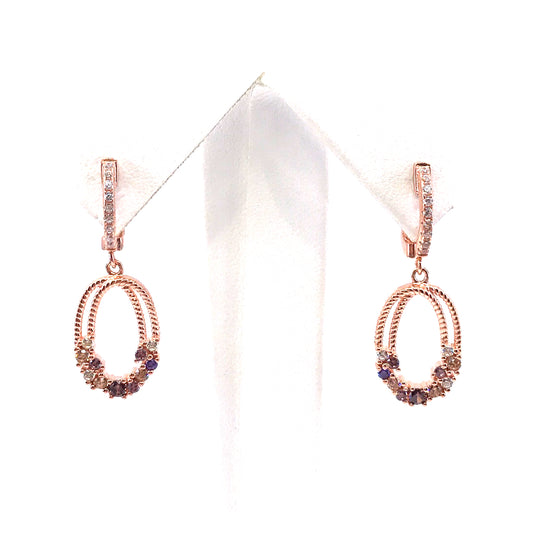 Sterling Silver Oval Earrings with Multi Colored Stones - HK Jewels