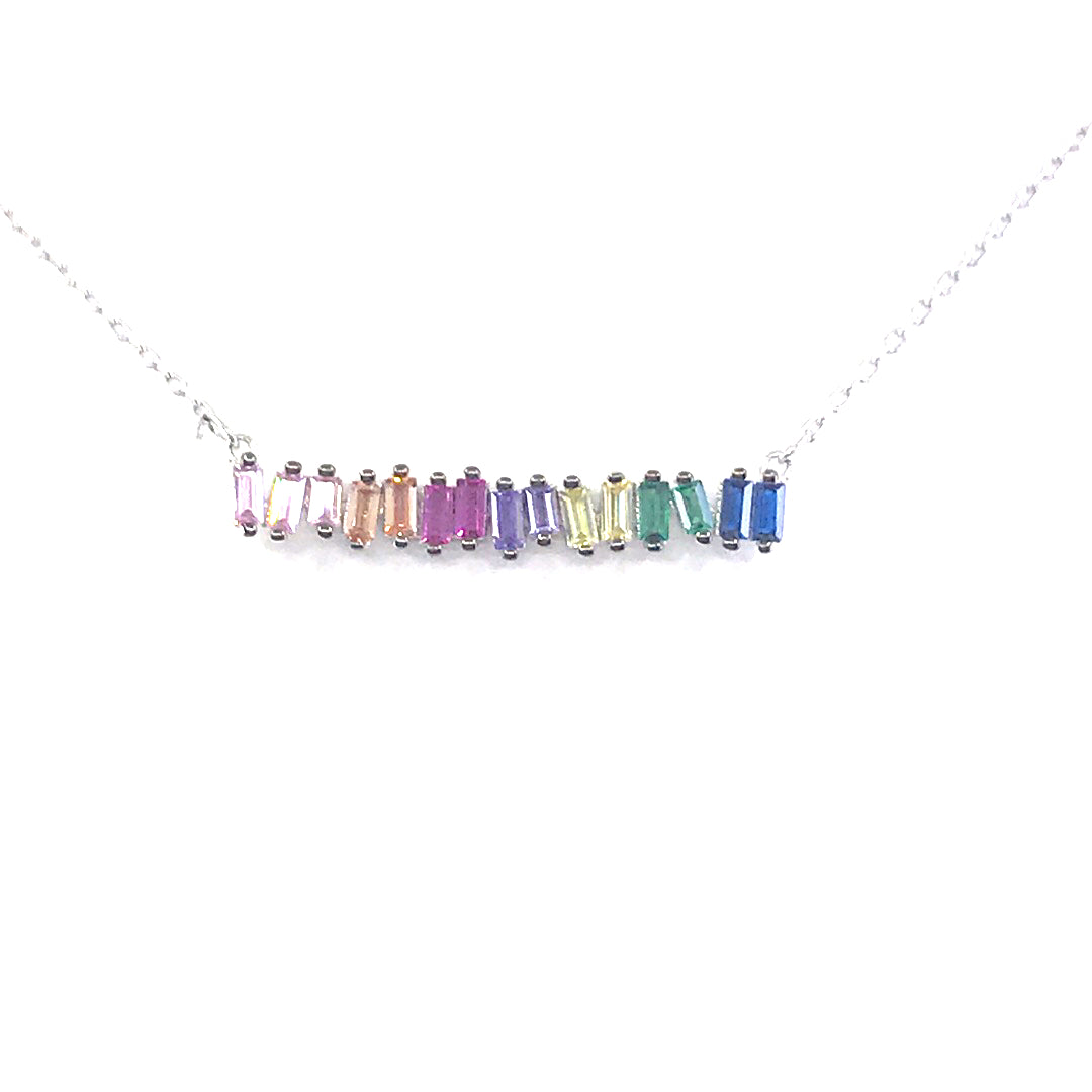 Sterling Silver Rainbow Bar Necklace - HK Jewels