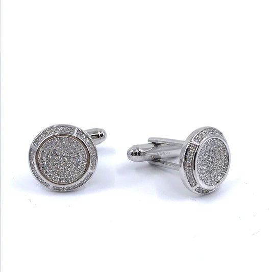 Sterling Silver Round Micropave Cufflinks - HK Jewels