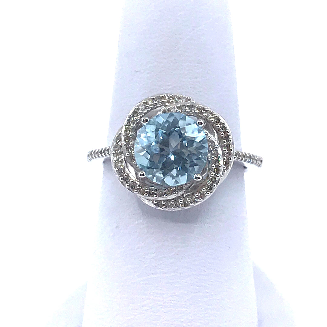 14K White Gold Blue Topaz Ring - HK Jewels