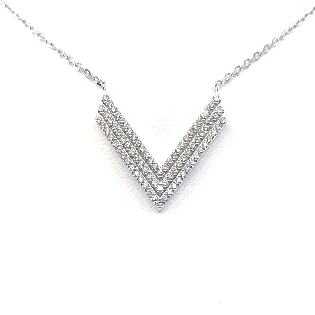 Sterling Silver V-Shaped Bar Necklace - HK Jewels