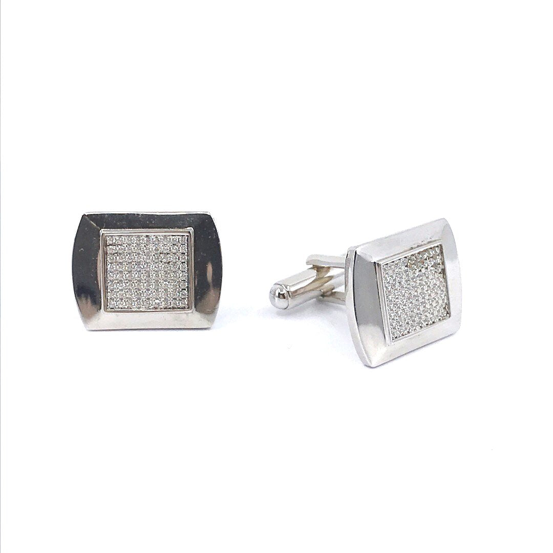 Sterling Silver Curved Edge Mirror Border Cufflinks - HK Jewels
