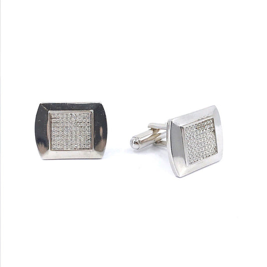 Sterling Silver Curved Edge Mirror Border Cufflinks - HK Jewels