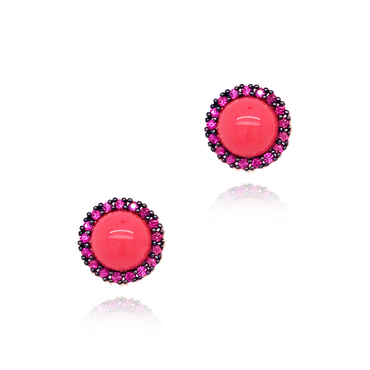 Rose Gold Plated Sterling Silver Round Stud Earrings - HK Jewels