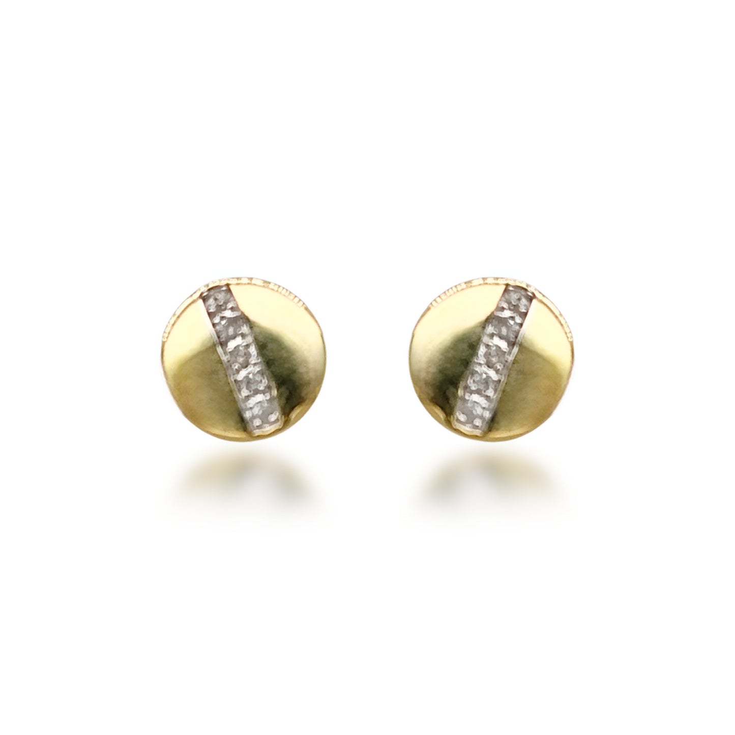 14K Gold Round With Diamond Strip Stud Earrings