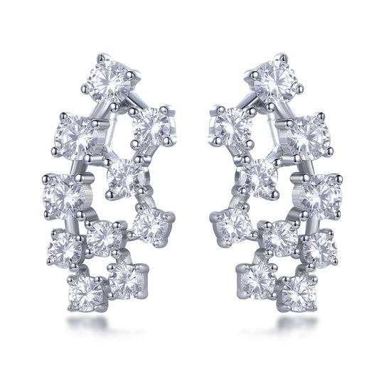 Rhodium Plated Sterling Silver 20 Stone Cluster Stud Earrings
