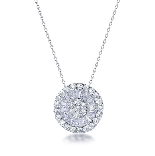 Sterling Silver Round and Baguette CZ Circle Necklace