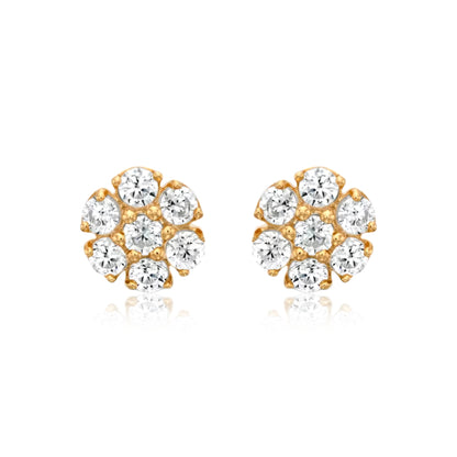 Gold Plated Surgical Steel Color CZ Flower Stud Earrings