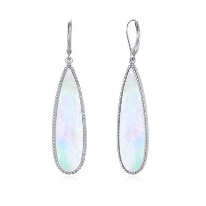Gold Plated Sterling Silver Mother of Pearl Teardrop on Leverback Earring