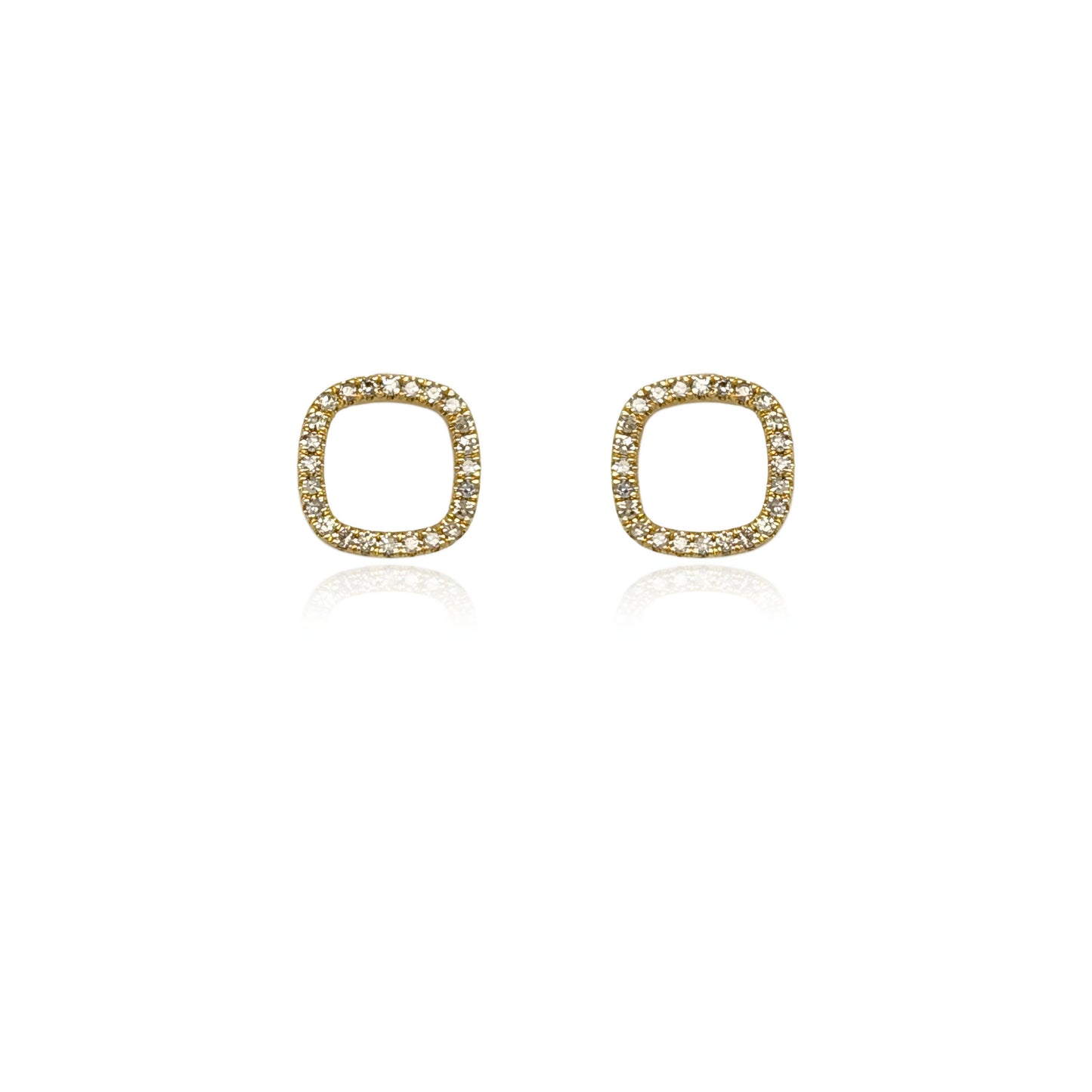 10K Gold Diamond Cushion Outline Stud Earrings