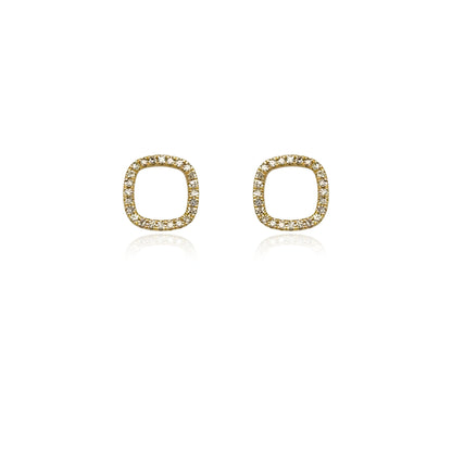 10K Gold Diamond Cushion Outline Stud Earrings