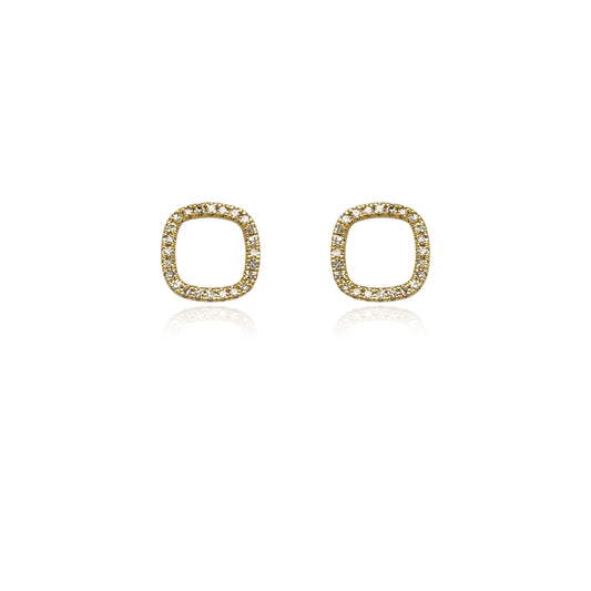 10K Gold Diamond Cushion Outline Stud Earrings