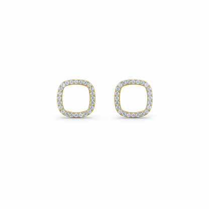 10K Gold Diamond Cushion Outline Stud Earrings