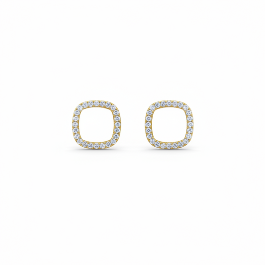10K Gold Diamond Cushion Outline Stud Earrings