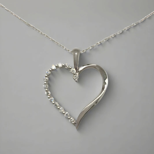 10K Gold Half Diamond Heart Pendant Necklace