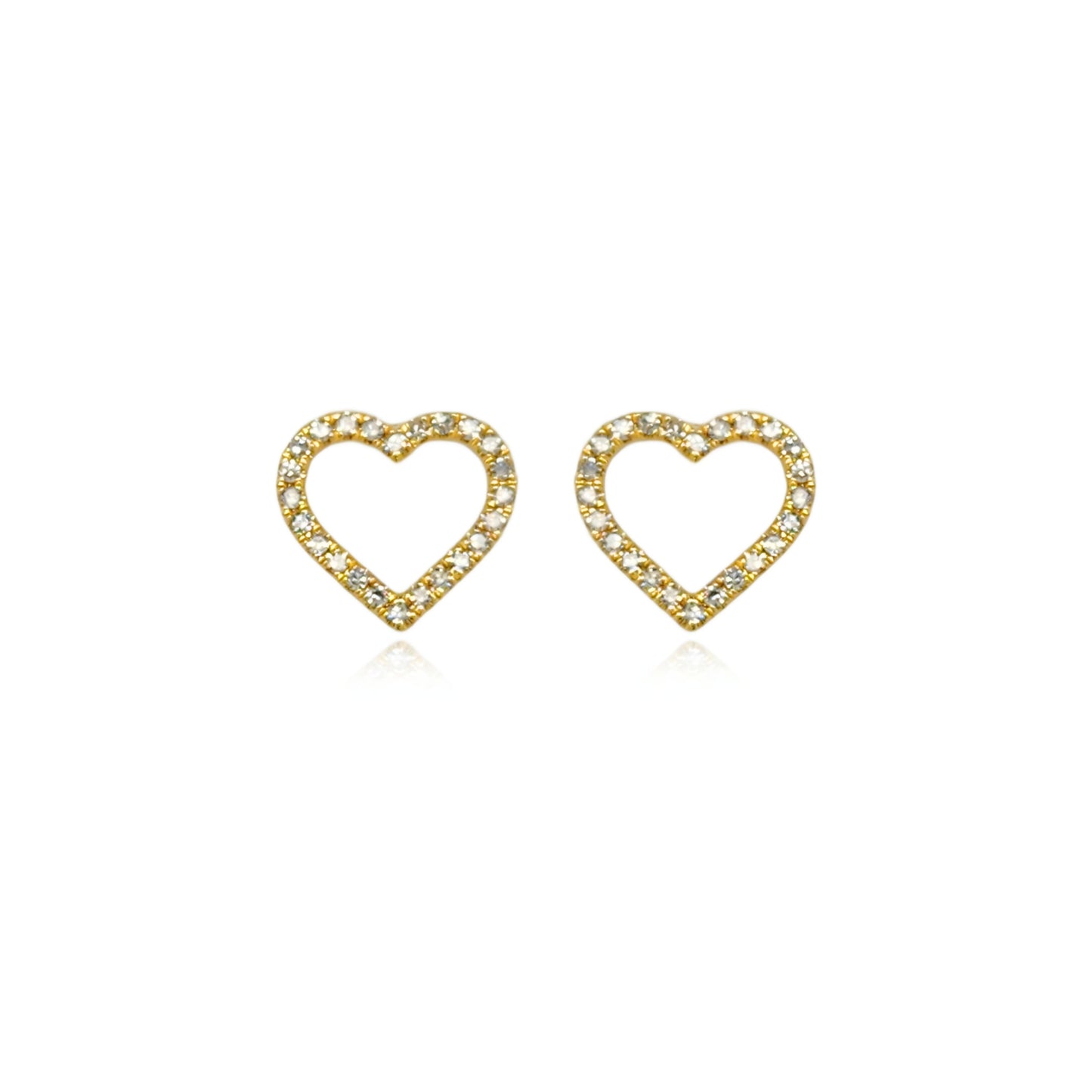 10K Gold Diamond Heart Outline Stud Earrings