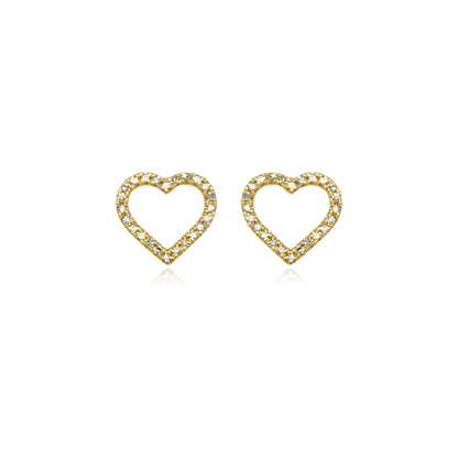 10K Gold Diamond Heart Outline Stud Earrings