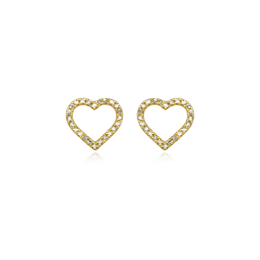 10K Gold Diamond Heart Outline Stud Earrings