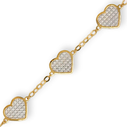 14k Gold Diamond Cut Hearts Bracelet