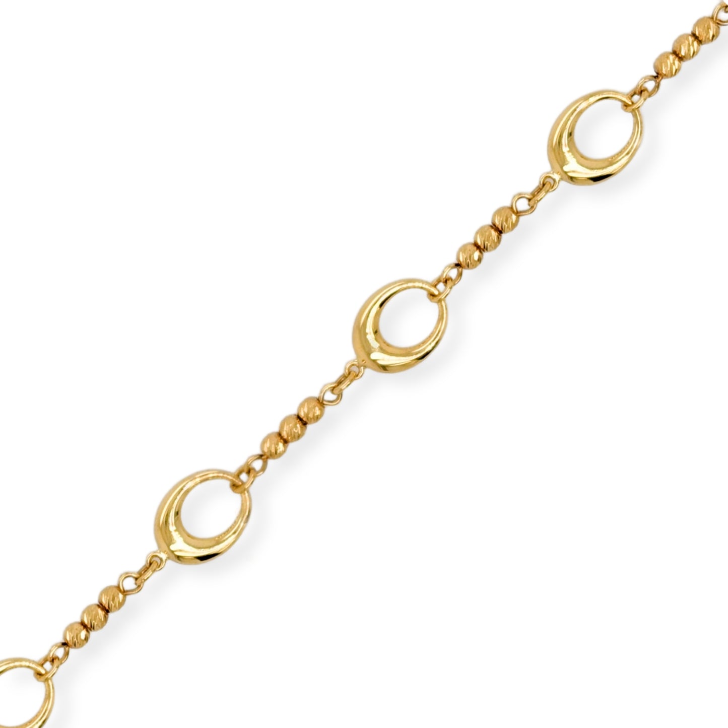 14k Gold Oval Link With Diamond Cut Gold Balls Bracelet